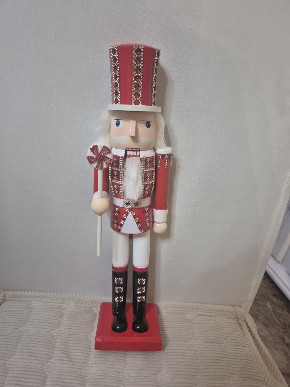 Red and White Nutcracker Holiday Figurine - Decorative Home Accent